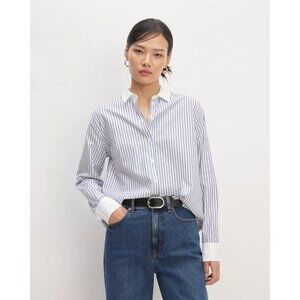 Everlane Womens 6 Blue White Striped Button Down Blouse Coastal Nautical Office